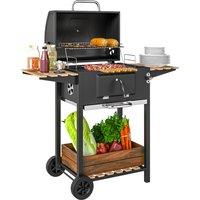 Outsunny Charcoal BBQ Grill with Height Adjustable Charcoal Pan, Portable Barbecue Smoker with Warming Rack, 3 Shelves, Temperature Gauge, Wheels, Bottle Opener for Outdoor Cooking Garden Party