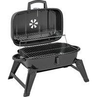 Outsunny Charcoal Barbecue Grill Folding BBQ Grill with 1232 cm Cooking Area, Adjustable Vent, Thermometer, Handles for Camping Picnic, Black