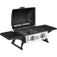Outsunny 2 Burner Gas BBQ Grill with Foldable Side Tables, Portable Tabletop Gas Barbecue Grill with Built-in Thermometer, Lid, Grease Tray for Garden Party Camping Picnic Outdoor Cooking 5.6KW, Black