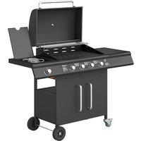 Outsunny 4+1 Burner Gas BBQ Grill with Storage Cabinet, 15.2 kW Gas Barbecue Trolley with Side Table, 4 Wheels, Warming Rack