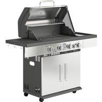 Outsunny 4+1 Burner Gas BBQ Grill, Portable Gas Barbecue Grill with Side Burner, Warming Rack, Side Shelf, Storage Cabinet