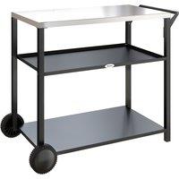 Outsunny Outdoor Grill Cart with Stainless Steel Tabletop for Kitchen Prep, Two-Tier Pizza Oven Stand on Wheels, Black