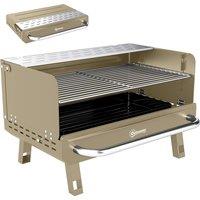 Outsunny Portable BBQ Grill, Charcoal Barbecue Grill with Adjustable Grates, Foldable Legs, Side Shelf for Camping Travel, Khaki