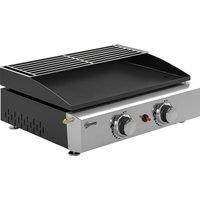 Outsunny 2 Burner Grill Griddle, Portable Gas Plancha with Warming Rack, 5 kW, Tabletop Gas BBQ with Grease Cup, Black