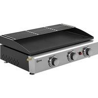 Outsunny 3 Burner Grill Griddle, Portable Gas Plancha with Warming Rack, 7.5 kW, Tabletop Gas BBQ with Grease Cup, Black