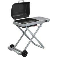 Outsunny Foldable Gas BBQ Grill with Side Table, Portable Gas Barbecue Grill with Thermometer, Grease Box, Wheels, 2.5 kW, Black