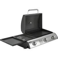 Outsunny 3 Burner Portable Gas Plancha BBQ Grill, 8.1 kW Outdoor Tabletop Gas Barbecue Grill with Griddle, Thermometer,, Black