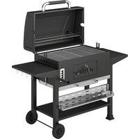 Outsunny Charcoal BBQ Grill Smoker with Electric Rotisserie Kit, Portable Barbecue Grill with Warming Rack, Black