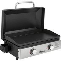 Outsunny 2 Burner Grill Griddle, Portable Gas Plancha, 6 kW, Tabletop Gas BBQ with Grease Cup for Camping Picnic Patios, Black