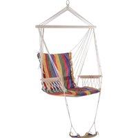 Outsunny Garden Hammock Chair, Hanging Rope Swing Seat with Wooden Armrest and Footrest, Cotton, Red