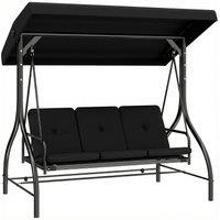 Outsunny 3 Seater Canopy Swing Chair, 2 in 1 Garden Swing Seat Bed, with Adjustable Canopy and Metal Frame, Black