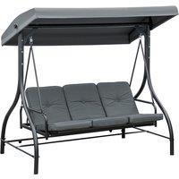 Outsunny 3 Seater Canopy Swing Chair, 2 in 1 Garden Swing Seat Bed, with Adjustable Canopy and Metal Frame, Dark Grey