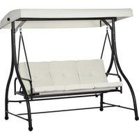 Outsunny 3 Seater Canopy Swing Chair, 2 in 1 Garden Swing Seat Bed, with Adjustable Canopy and Metal Frame, Cream White