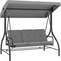 Outsunny 3 Seater Canopy Swing Chair, 2 in 1 Garden Swing Seat Bed, with Adjustable Canopy and Metal Frame, Light Grey