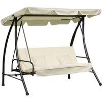 Outsunny 3 Seater Swing Chair 2-in-1 Hammock Bed Patio Garden Chair with Adjustable Canopy and Cushi