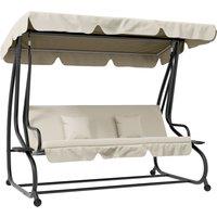 Outsunny Three-Person garden Swing Chair, with Adjustable Canopy - Cream White