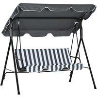 Outsunny 3 Seater Swing Chair, All Weather Garden Swing Seat with Adjustable Canopy, Hammock Chair, Grey Stripe Aosom UK
