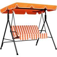 Outsunny 3 Seater Garden Swing Seat with Cushions, Adjustable Canopy with Steel Frame for Patio, Orange Aosom UK
