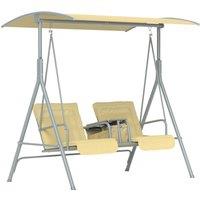 Outsunny 2 Seater Garden Swing Chair Patio Rocking Bench w/ Tilting Canopy, Double Padded Seats, Storage Bag and Tray, Beige