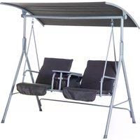 Outsunny Steel Frame 2-Seater Swing Chair w/ Table Grey