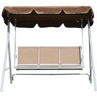 Outsunny Metal Swing Chair Garden Hammock Bench 3 Seater Rock Shelter Brown