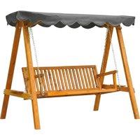 Outsunny 3 Seater Garden Swing Seat with Canopy, Wooden Swing Chair, Outdoor Hammock Bench for Balcony Patio Porch, Dark Grey