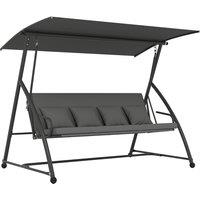 Outsunny Outdoor 2-in-1 Swing Chair Lounger 3 Seater Garden Swing Seat Bed Convertible Tilt Canopy W/ Cushion, Dark Grey