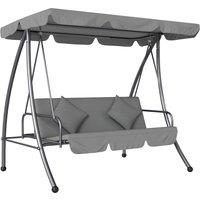 Outsunny Outdoor 2-in-1 Swing Chair Lounger 3 Seater Garden Swing Seat Bed Convertible Tilt Canopy W/ Cushion, Light Grey