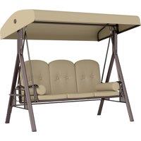 Outsunny 3-Seater Garden Swing Chair with Adjustable Sunshade Canopy, Comfortable Weatherproof Outdoor Patio Seating, Brown Aosom UK