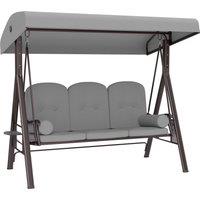 Outsunny 3 Seater Canopy Swing Chair, Outdoor Garden Swing Seat with Adjustable Canopy, Cushions and Cup Trays, Steel Frame, Light Grey