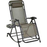 Outsunny Garden Rocking Chair Folding Recliner Outdoor Adjustable Sun Lounger Rocker Zero-Gravity Seat w/ Headrest Side Holder Patio, Grey Aosom UK