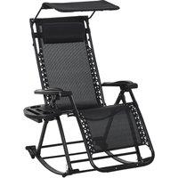 Outsunny Garden Rocking Chair Folding Recliner Outdoor Adjustable Sun Lounger Rocker Zero-Gravity Seat with Headrest Side Holder Patio Deck - Black
