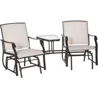 Outsunny Garden Double Glider Rocking Chairs Gliding Love Seat with Middle Table Conversation Set Pa