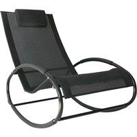 Outsunny Rocking Chair Sun Lounger Recliner Rocker Texteline Fabric Patio Garden Relaxer with Pillow Black
