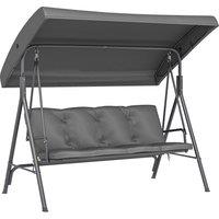 Outsunny 3 Seater Garden Swing Chair, Patio Rocking Bench with Tilting Canopy, Removable Cushion and Steel Frame, Dark Grey