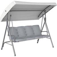 Outsunny 3 Seater Garden Swing Chair, Patio Rocking Bench with Tilting Canopy, Removable Cushion and Steel Frame, Light Grey