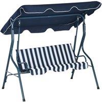 Outsunny Waterproof 3 Seater Garden Swing Seat Chair Outdoor Bench with Adjustable Canopy and Metal Frame, Blue Stripes Aosom UK