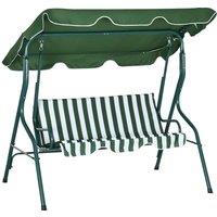 Outsunny Waterproof 3 Seater Garden Swing Seat Chair Outdoor Bench with Adjustable Canopy and Metal Frame, Green Stripes Aosom UK