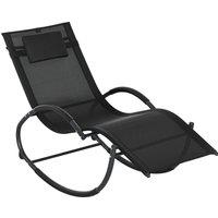 Outsunny Patio Texteline Rocking Lounge Chair Zero Gravity Rocker Outdoor Patio Garden Recliner Seat w/ Padded Pillow - Black Aosom UK