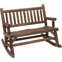 Outsunny Garden 2-Seater Rocking Bench Wood Frame Rough-Cut Log Loveseat Slatted High Back Rustic Style with Armrests - Dark Stain Brown Aosom UK