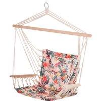 Outsunny Garden Outdoor Hanging Hammock Chair Thick Rope Frame Wooden Arms Safe Wide Seat Garden Outdoor Spot Stylish Multicoloured floral Aosom UK