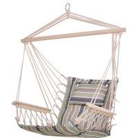 Outsunny Hanging Hammock Chair, Outdoor Garden Rope Swing with Wooden Arms, Wide Safe Seat, Stylish Multicoloured Stripes Aosom UK