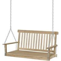 Outsunny 2-Seater Porch Swing Chair, Wooden Hanging Hammock with Chains, Garden Bench, Natural Finish