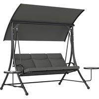 Outsunny 3 Seater Garden Swing Chair with Adjustable Canopy, Cushion and Coffee Tables for Outdoor Dark Grey