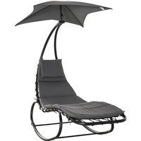 Outsunny Rocking Lounger with Canopy: Cushioned Patio Bed, Headrest Pillow for Alfresco Relaxation, Beige. Aosom UK