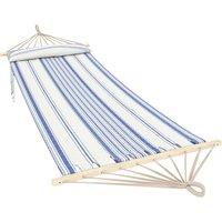 Outsunny Cotton Hammock, Soft Portable Swing Sleeping w/ Headrest & Side Pocket, Blue and White