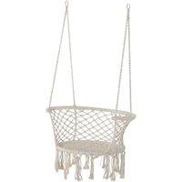 Outsunny Cotton Rope Hanging Hammock Chair, Porch Swing with Metal Frame, Cushion, Large Macrame Sea