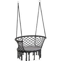 Outsunny Cotton Rope Hanging Hammock Chair Swing with Cushion & Metal Frame, Large Macrame Seat for Patio, Bedroom, Living Room, Dark Grey Aosom UK