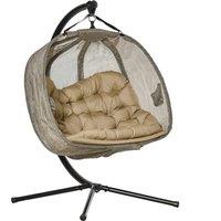 Outsunny Double Hanging Egg Chair 2 Seaters Swing Hammock Chair with Stand, Cushion and Folding Desi