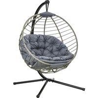 Outsunny Rattan Relaxation: Outdoor Hanging Chair with Stand, Padded Cushion, Foldable, Cup Holder, Greystone